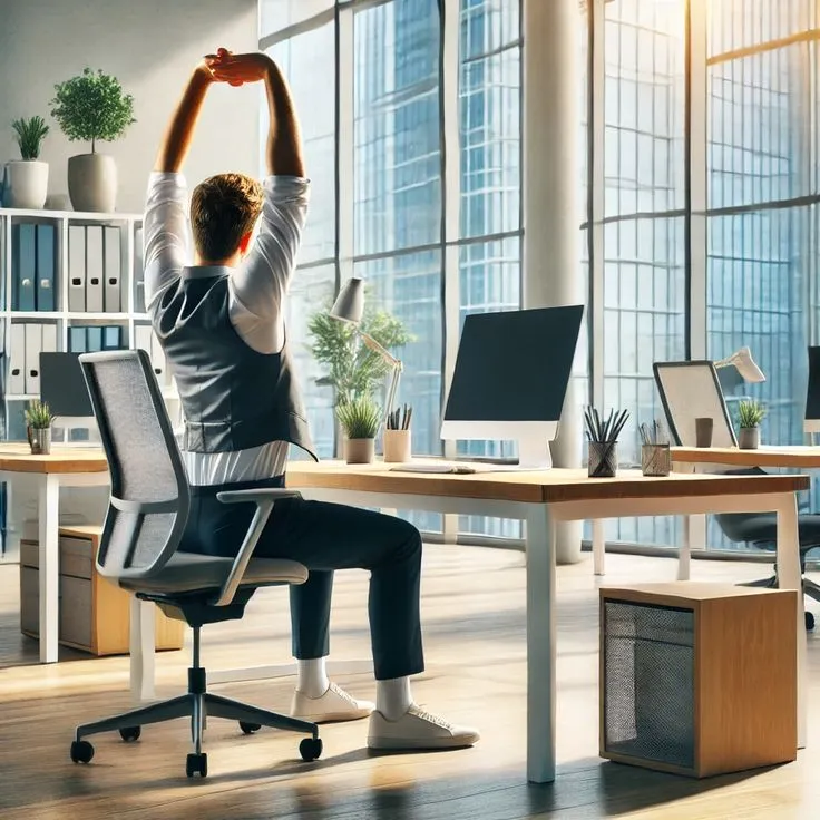 Professional adjusting monitor height at standing desk